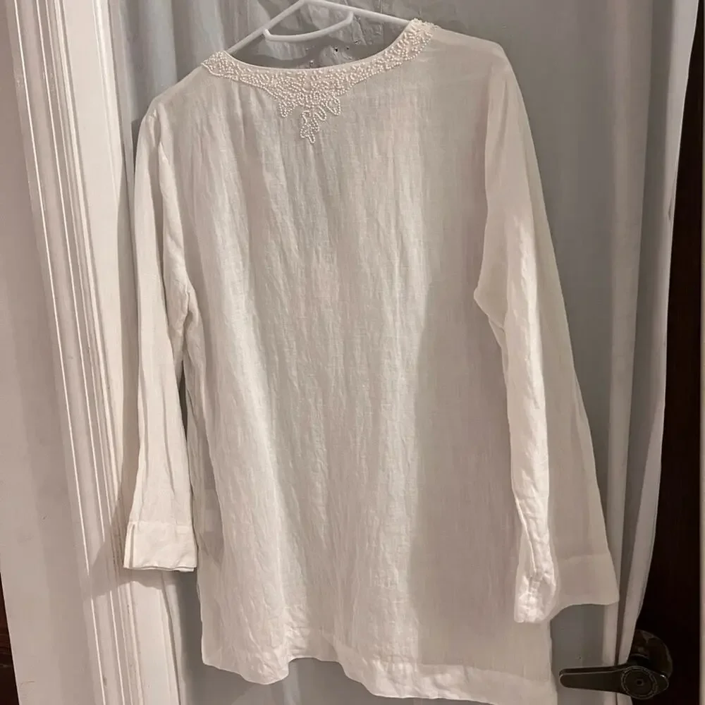 Lilly Pulitzer Amelia island tunic resort white beaded size s 100% linen - Picture 6 of 7